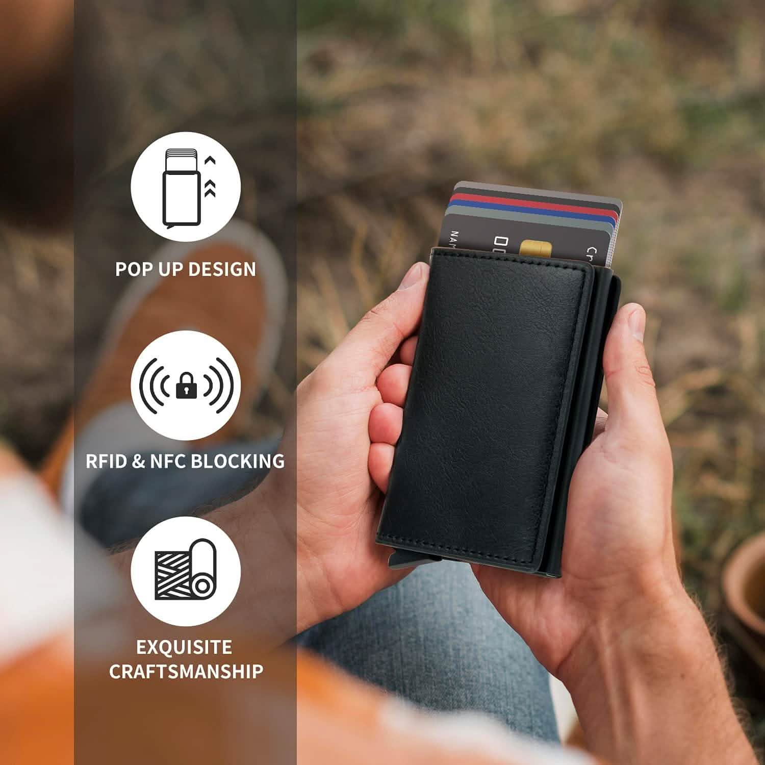 Credit Card Holder RFID Blocking Genuine Leather Vintage Aluminum Business Wallet