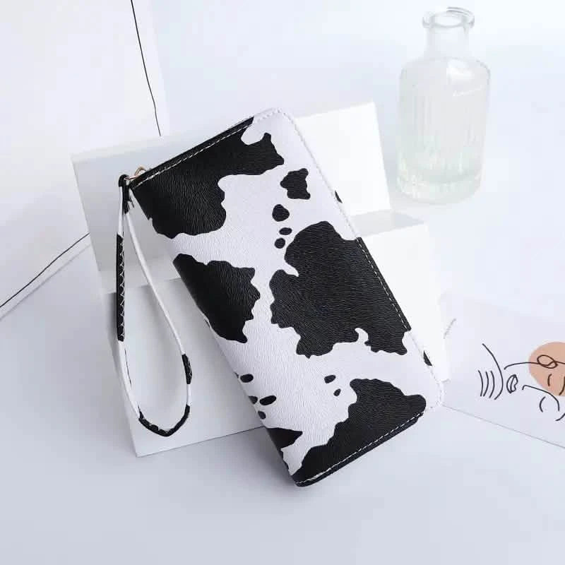 Women's Cute Versatile Faux Leather Cow Print Long Wallet
