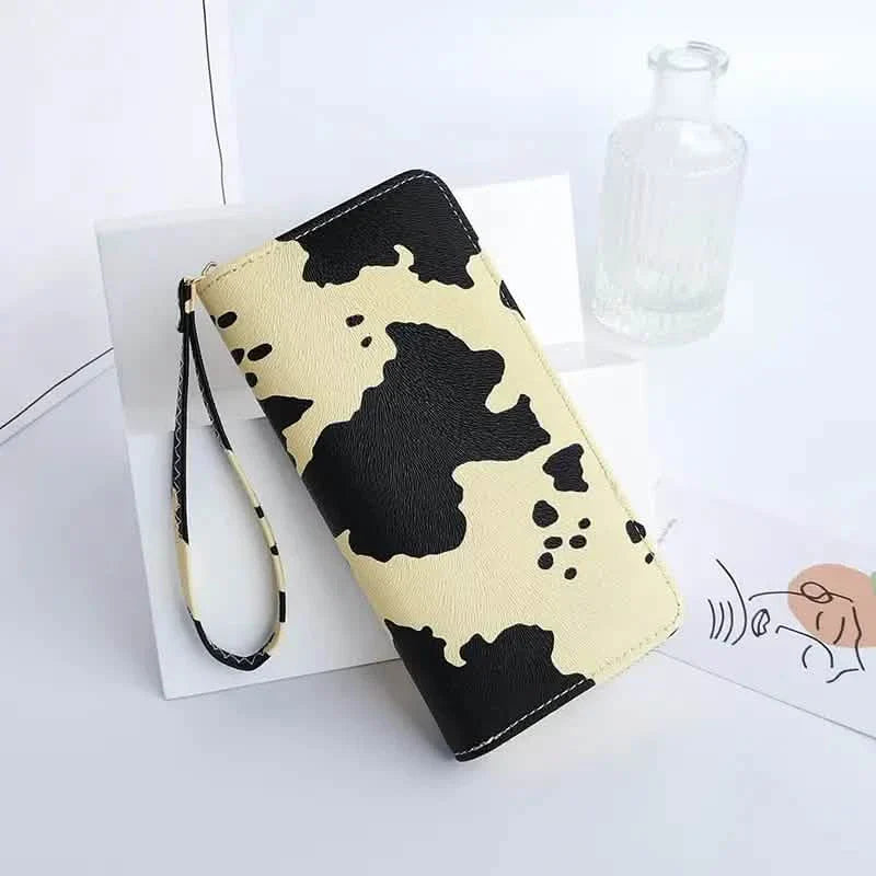 Women's Cute Versatile Faux Leather Cow Print Long Wallet